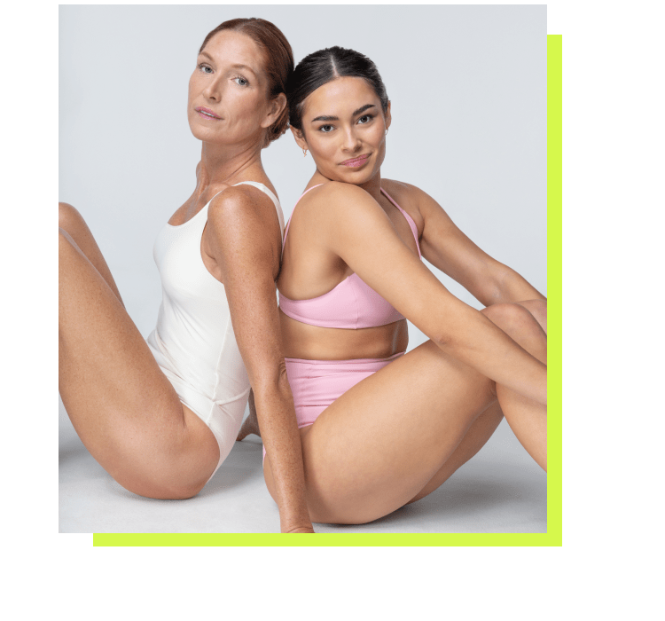 2 girls sitting down, bikini waxing